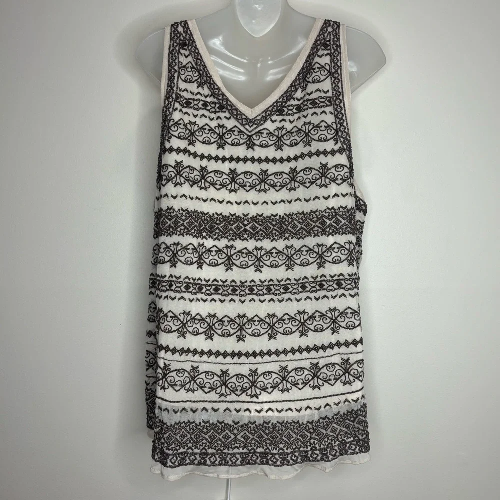 Sundance Catalog Sleeveless Beaded Bruin Beaded Tank cream brown Size large NWT - Picture 4 of 8